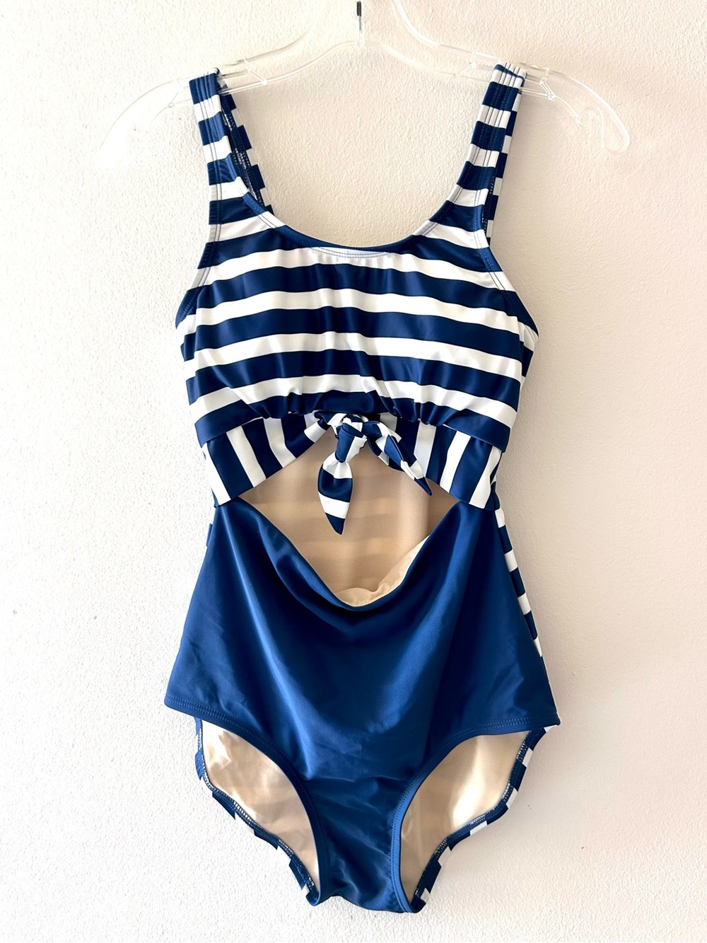 Lime Ricki Navy and White Striped Tie-Front One-Piece Swimsuit